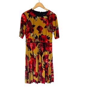 Maggy London Floral Multicolored Pleated Dress Size 8